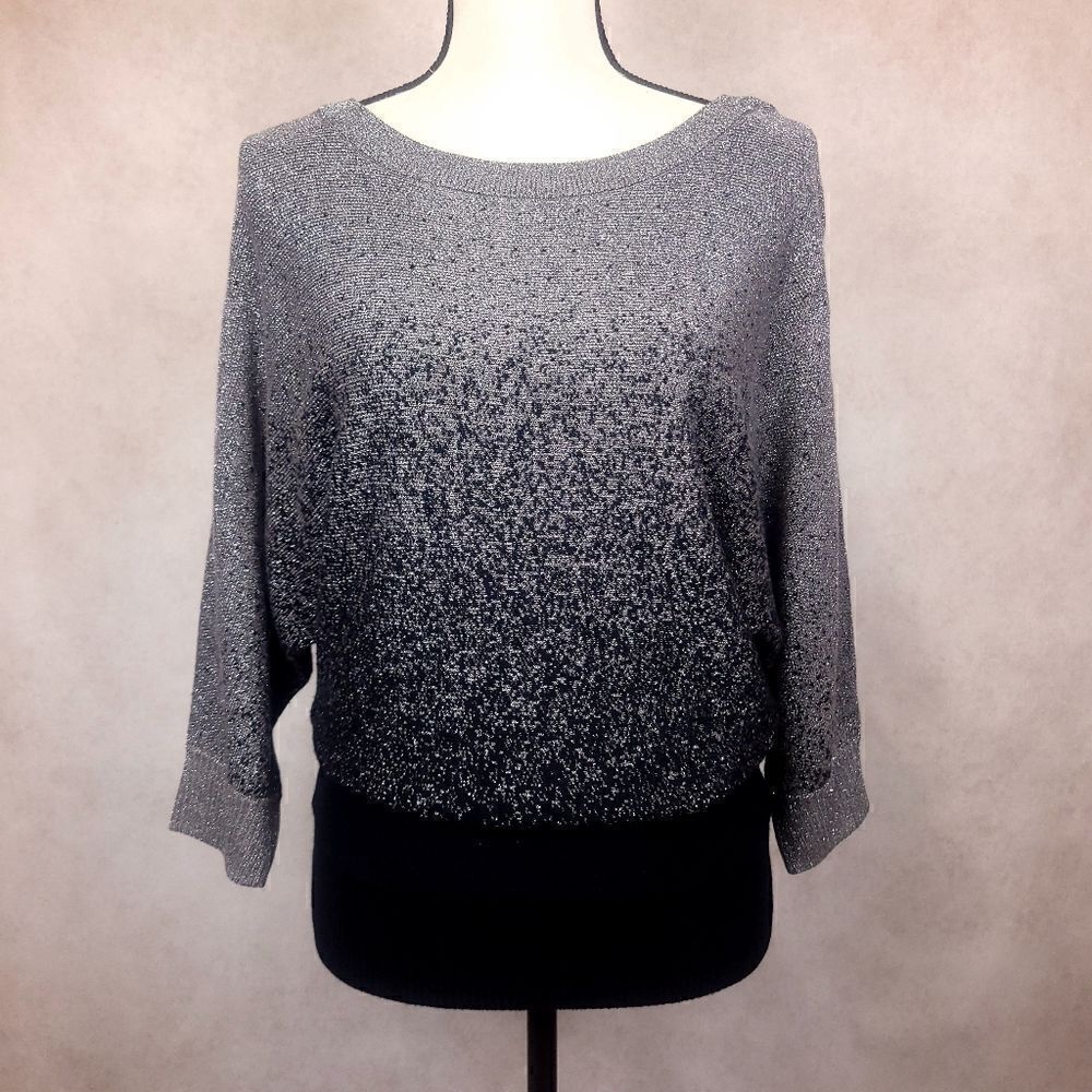 Alyx Grey Black Metalic Gradient Ombre Sweater Dolman Sleeve Size Medium